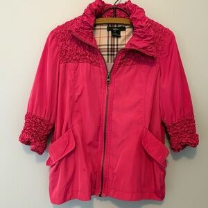Luii Woman’s L  Jacket Windbreaker Ruched 3/4 Sleeve Cropped Pink